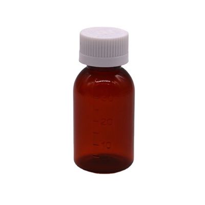 30 ml PET Amber Plastik Sirup Flüssigflasche mit manipulationssicheren Schraubkappe Körpermaterial PET