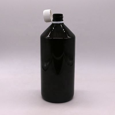 Dunkelbraune durchsichtige PET 1000 ml Flüssigmedizinflasche mit 28 mm Manipulationssicherer Kappe