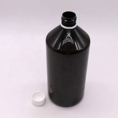Dunkelbraune durchsichtige PET 1000 ml Flüssigmedizinflasche mit 28 mm Manipulationssicherer Kappe