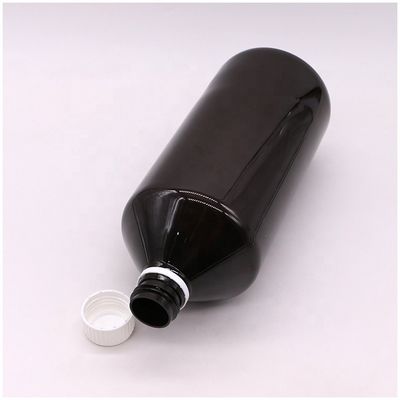 Dunkelbraune durchsichtige PET 1000 ml Flüssigmedizinflasche mit 28 mm Manipulationssicherer Kappe
