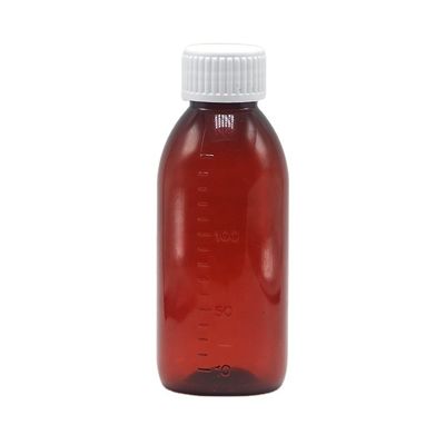 150mL/150cc/5 oz PET Leere Braune/Amber/Transparente Sirupflasche mit manipulationssicheren Schraubkappe