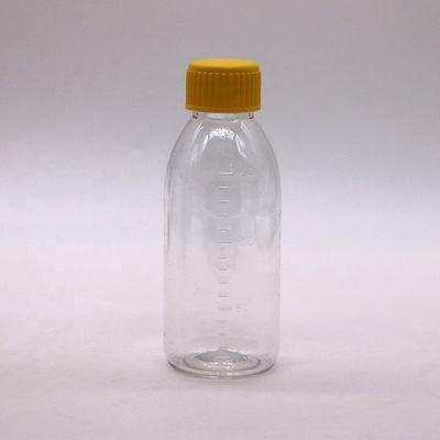 150mL/150cc/5 oz PET Leere Braune/Amber/Transparente Sirupflasche mit manipulationssicheren Schraubkappe