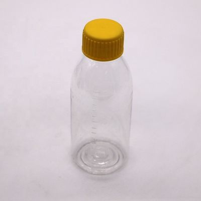 150mL/150cc/5 oz PET Leere Braune/Amber/Transparente Sirupflasche mit manipulationssicheren Schraubkappe