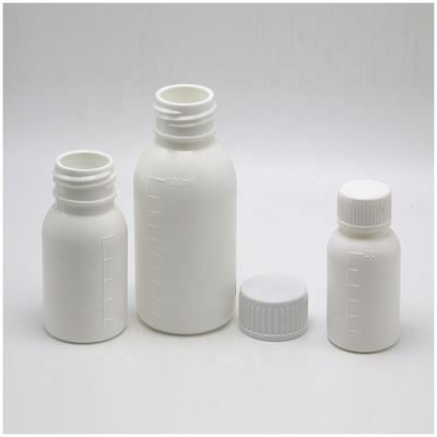 30 mL/50 mL/100 mL PP weiße Flüssigkeitsflasche mit Skalierkörper und Bildschirmdruck