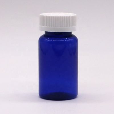 2OZ/60ml/CC Blaue Plastikkapselflasche mit Schraubverschluss aus PET-Material 32mm Halsgröße