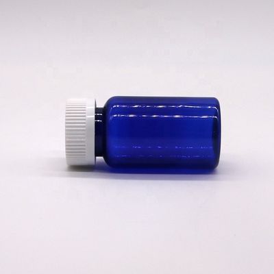 2OZ/60ml/CC Blaue Plastikkapselflasche mit Schraubverschluss aus PET-Material 32mm Halsgröße