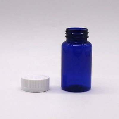 2OZ/60ml/CC Blaue Plastikkapselflasche mit Schraubverschluss aus PET-Material 32mm Halsgröße