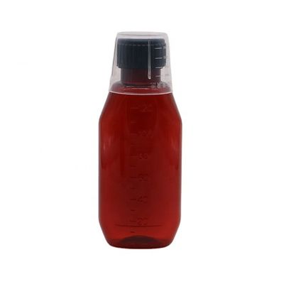 SCREW CAP 120 ml Bernsteinfarbener ovaler Apothekenbehälter mit Kindersicherheitskappe und Ahornsirup