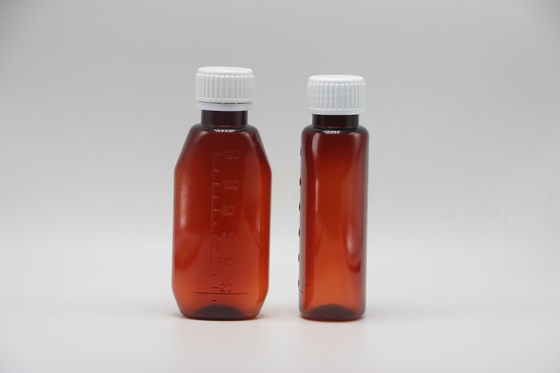 SCREW CAP 120 ml Bernsteinfarbener ovaler Apothekenbehälter mit Kindersicherheitskappe und Ahornsirup