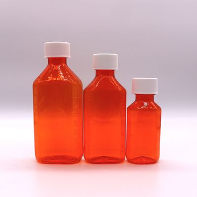 Maßgeschneiderte Farbtransparente PET-Plastik-Flasche für Oralflüssigkeitssirup mit Messwaage