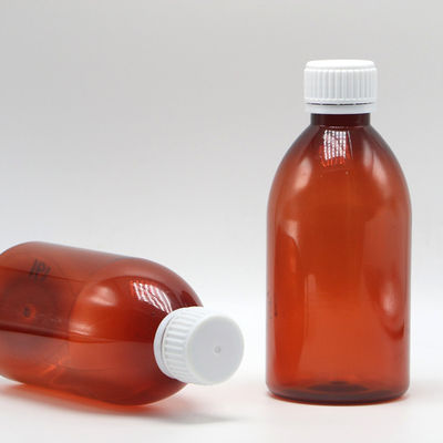 250 ml runde Bernstein-Rezept-Apotheke PET Flüssig Medizin-Skalierte Behälter mit Deckel