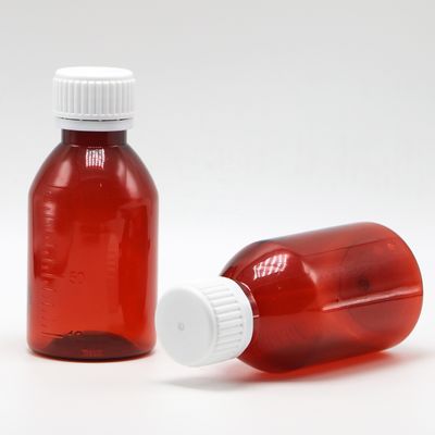 Personalisiertes Logo Pharmazeutische Qualität 100 ml PET Husten Sirup Flasche mit Schraubkappe