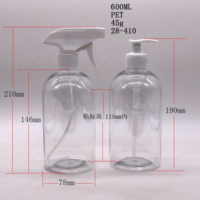 600mL 20oz PET Sprayflasche Boston Runde Kunststoff angepasste Farbpumpe Trigger Spray Handdesinfektionsflasche