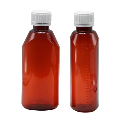 200 ml ovaler Bernsteinfarbener Rezept Apotheke PET Flüssigmedizinbehälter mit Deckel und Skala