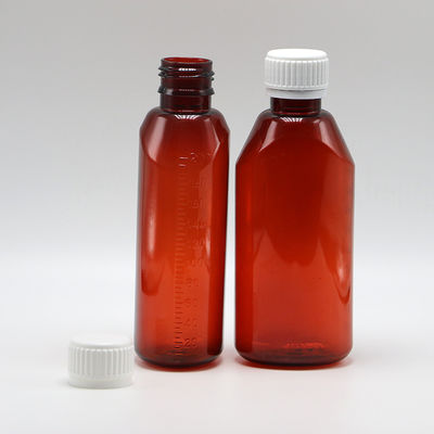 200 ml ovaler Bernsteinfarbener Rezept Apotheke PET Flüssigmedizinbehälter mit Deckel und Skala