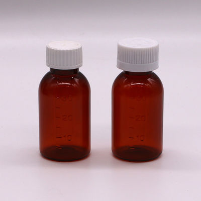 30 ml PET Amber Plastik Sirup Flüssigflasche mit manipulationssicheren Schraubkappe Körpermaterial PET