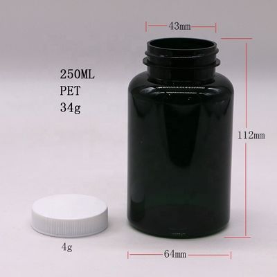 250 ml anpassbare PET-Medizintechnische Plastikflasche für Pillenkapseln in matter/frostiger Farbe