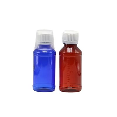 100 cc PET-Bronze/Orange/Blaue Ahorn-Husten-Sirup-Flasche mit Sicherheitskappe und Hitzesiegel