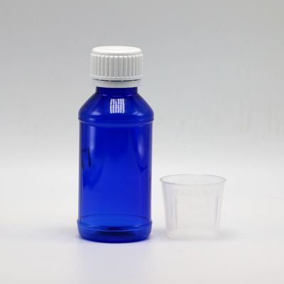 100 cc PET-Bronze/Orange/Blaue Ahorn-Husten-Sirup-Flasche mit Sicherheitskappe und Hitzesiegel