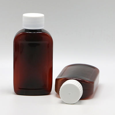 100cc PET-Bronze/Orange-Ahorn-Husten-Sirup-Flasche mit CRC-Kappe und Wärmesiegel