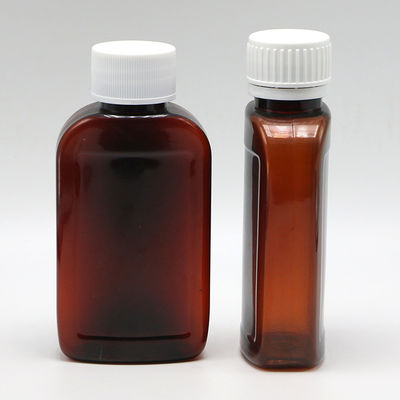 100cc PET-Bronze/Orange-Ahorn-Husten-Sirup-Flasche mit CRC-Kappe und Wärmesiegel