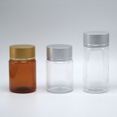 Nachfüllbare 60 ml Amber PET Pille Kapsel Fischölflasche mit Silber-Aluminium-Schraubkappe