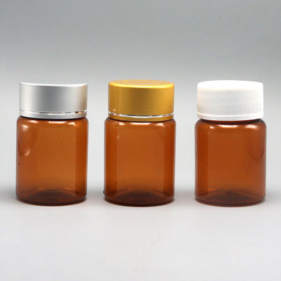 Nachfüllbare 60 ml Amber PET Pille Kapsel Fischölflasche mit Silber-Aluminium-Schraubkappe