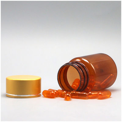 Nachfüllbare 60 ml Amber PET Pille Kapsel Fischölflasche mit Silber-Aluminium-Schraubkappe