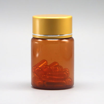 Nachfüllbare 60 ml Amber PET Pille Kapsel Fischölflasche mit Silber-Aluminium-Schraubkappe