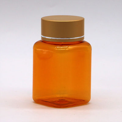 90 ml / 3oz PET-Quadrat-Gelb/Orange-Kapsel-Pillenflasche mit Rose Gold-Kappe und Wärmesiegel