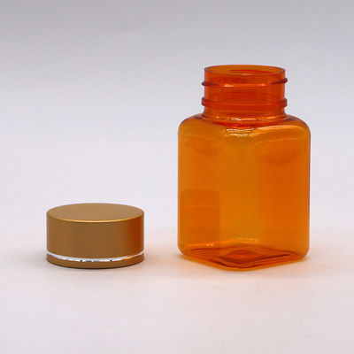 90 ml / 3oz PET-Quadrat-Gelb/Orange-Kapsel-Pillenflasche mit Rose Gold-Kappe und Wärmesiegel