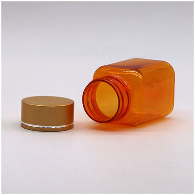 90 ml / 3oz PET-Quadrat-Gelb/Orange-Kapsel-Pillenflasche mit Rose Gold-Kappe und Wärmesiegel