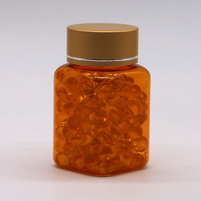 90 ml / 3oz PET-Quadrat-Gelb/Orange-Kapsel-Pillenflasche mit Rose Gold-Kappe und Wärmesiegel