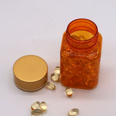 90 ml / 3oz PET-Quadrat-Gelb/Orange-Kapsel-Pillenflasche mit Rose Gold-Kappe und Wärmesiegel
